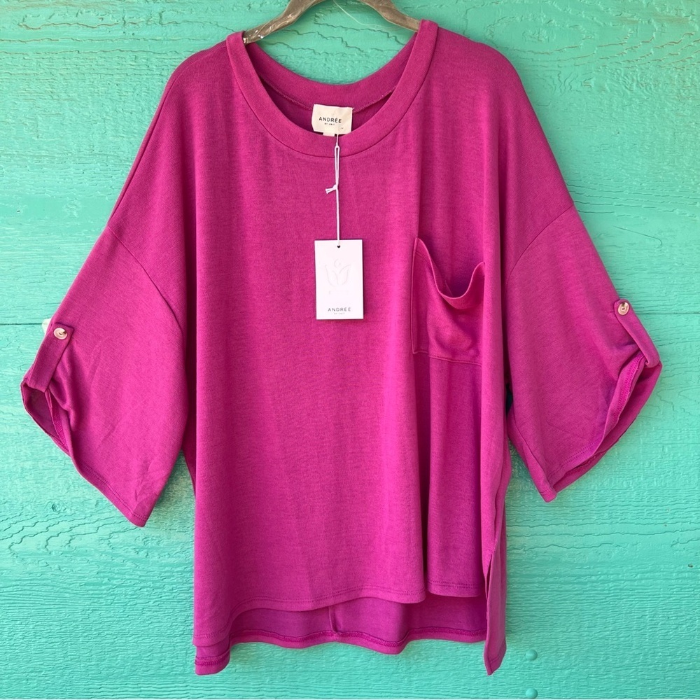 ANDREE FLOWY WIDE SLEEVES JERSEY KNIT  DROP SHOULDER TOP PURPLE SIZE 1X NWT
